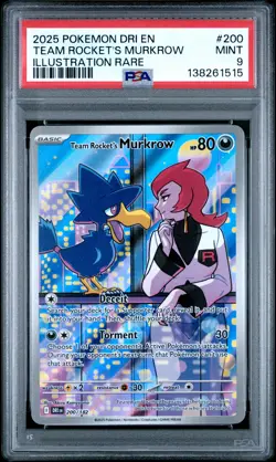 2025 POKEMON DESTINED RIVALS ILLUSTRATION RARE #200 TEAM ROCKET'S MURKROW PSA 9 - Image 1