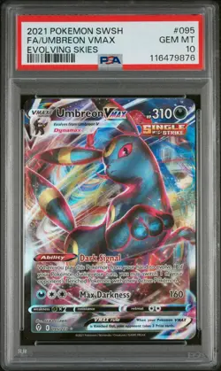 2021 POKEMON SWORD & SHIELD EVOLVING SKIES #095 FULL ART/UMBREON VMAX PSA 10 - Image 1