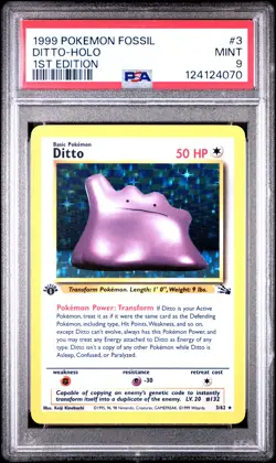 1999 POKEMON FOSSIL 1ST EDITION #3 DITTO-HOLO PSA 9 - Image 1