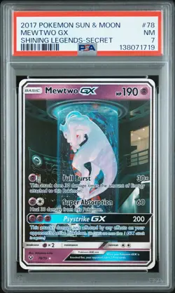 2017 POKEMON SUN & MOON SHINING LEGENDS SECRET #78 MEWTWO GX PSA 7 - Image 1