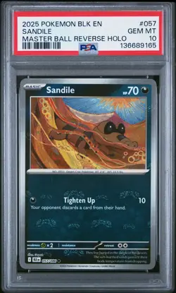 2025 POKEMON BLK EN-BLACK BOLT MASTER BALL REVERSE HOLO #057 SANDILE PSA 10 - Image 1