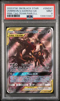 2020 POKEMON SM BLACK STAR PROMO TAG TEAM POWERS COLL UMBREON & DARKRAI GX PSA 9 - Image 1