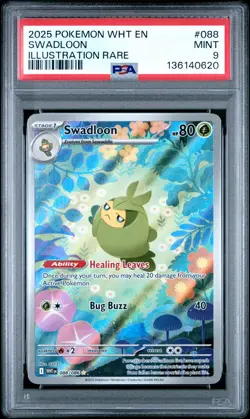 2025 POKEMON WHT EN-WHITE FLARE ILLUSTRATION RARE #088 SWADLOON PSA 9 - Image 1