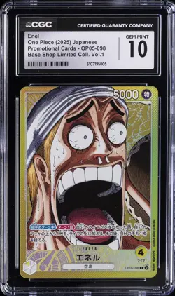2025 ONE PIECE JPN PROMO BASE SHOP LTD COLLECTION VOL 1 ENEL CGC 10 GEM MINT - Image 1