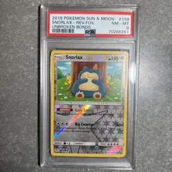 Pokemon 2019 SM Unbroken Bonds Snorlax Reverse Holo Card #158/214 PSA 8 NM-MT - Image 1
