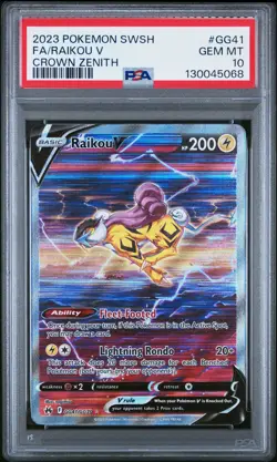 2023 POKEMON SWORD & SHIELD CROWN ZENITH #GG41 FULL ART/RAIKOU V PSA 10 - Image 1
