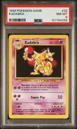 1999 Pokemon Game #32 Kadabra PSA 8 - Image 1