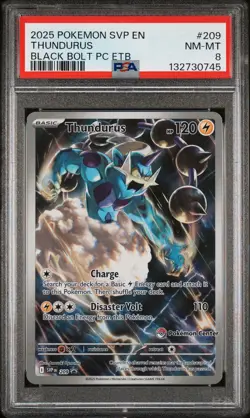 2025 POKEMON SVP BLACK BOLT POKEMON CENTER ETB PROMO #209 THUNDURUS PSA 8 - Image 1