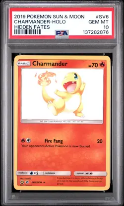 2019 POKEMON SUN & MOON HIDDEN FATES #SV6 CHARMANDER-HOLO PSA 10 - Image 1