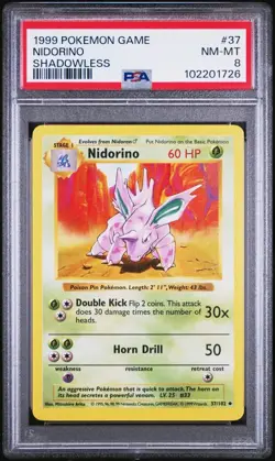 1999 Pokemon Game Shadowless Nidorino #37 PSA 8 - Image 1
