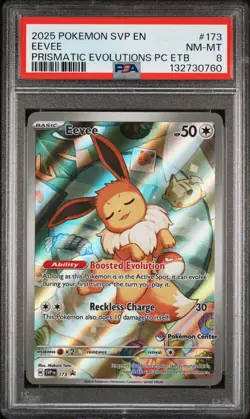 2025 POKEMON SVP PRISMATIC EVOLUTIONS POKEMON CENTER ETB PROMO #173 EEVEE PSA 8 - Image 1