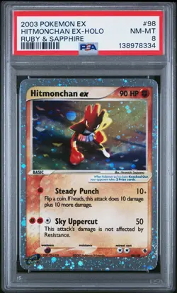2003 POKEMON EX RUBY & SAPPHIRE #98 HITMONCHAN EX-HOLO PSA 8 - Image 1