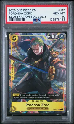 2025 ONE PIECE PROMOS ILLUSTRATION BOX VOL.3 #113 RORONOA ZORO PSA 10 - Image 1