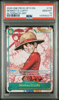 2025 ONE PIECE OP13-CARRYING ON HIS WILL ALTERNATE ART MONKEY D. LUFFY PSA 10 - Image 1