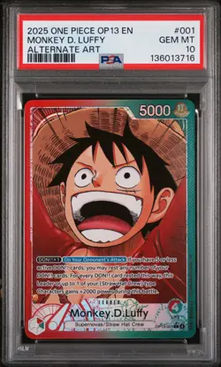 2025 ONE PIECE OP13-CARRYING ON HIS WILL ALTERNATE ART MONKEY D. LUFFY PSA 10 - Image 1