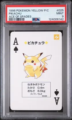 1998 POKEMON YELLOW VERSION PLAYING CARDS ACE OF SPADES #025 PIKACHU PSA 9 - Image 1