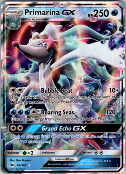 Primarina GX 42/149 - Pokemon TCG Sun & Moon Base Set Ultra Rare Card DMG - Image 1