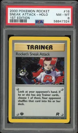 2000 Pokemon Team Rocket 1st Edition Rocket's Sneak Attack Holo 8 PSA #16 - Image 1