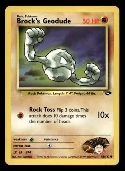 Brock's Geodude 68/132 Common Gym Challenge WOTC Pokemon LP - Image 1
