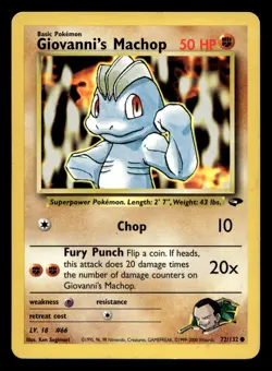 Giovanni's Machop 72/132 Common Gym Challenge WOTC Pokemon LP - Image 1