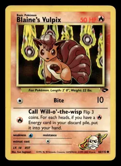 Blaine's Vulpix 66/132 Common Gym Challenge WOTC Pokemon LP - Image 1