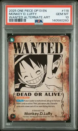 2025 ONE PIECE CARRYING ON HIS WILL WANTED ALT ART #118 MONKEY D. LUFFY PSA 10 - Image 1