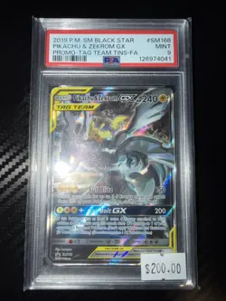 Pokemon Pikachu Zekrom GX Tag Team Full Art SM168 Black Star Promo Card PSA 9 - Image 1