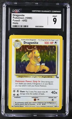 CGC 9 MINT Dragonite 1999 Fossil 4/62 Holo Pokemon Card - Image 1