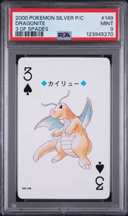 2000 POKEMON SILVER VERSION PLAYING CARDS 3 OF SPADES #149 DRAGONITE PSA 9 - Image 1