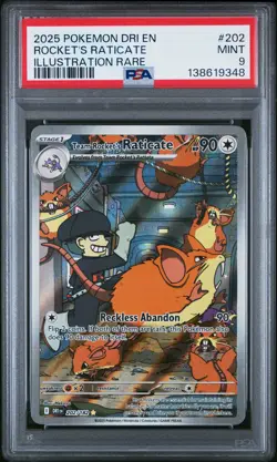 2025 POKEMON DESTINED RIVALS ILLUSTRATION RARE #202 TEAM ROCKET'S RATICATE PSA 9 - Image 1