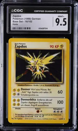 1999 POKEMON GERMAN BASE SET HOLO #16 ZAPDOS CGC 9.5 - Image 1