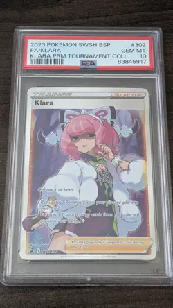 KLARA 2023 Pokemon SWSH302 PSA 10 GEM-MINT Prem. Tournament Coll. FULL ART PROMO - Image 1