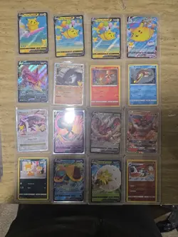 16 Card Pokemon Lot With 4 Pikachu, Full Arts, Rares And Holos. Look! - Image 1