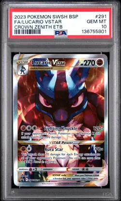2023 POKEMON SWSH BLACK STAR PROMO #291 FULL ART/LUCARIO VSTAR PSA 10 - Image 1