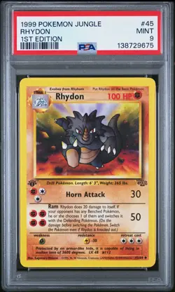 1999 POKEMON JUNGLE 1ST EDITION #45 RHYDON PSA 9 - Image 1
