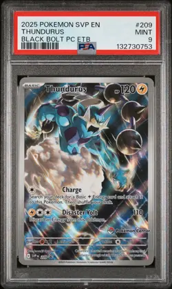 2025 POKEMON SVP BLACK BOLT POKEMON CENTER ETB PROMO #209 THUNDURUS PSA 9 - Image 1