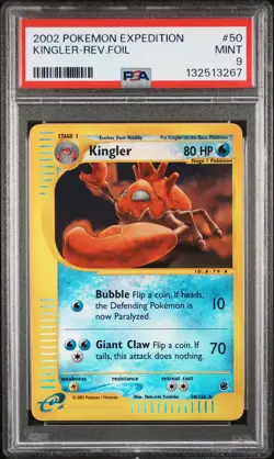 2002 POKEMON EXPEDITION #50 KINGLER-REVERSE FOIL PSA 9 - Image 1