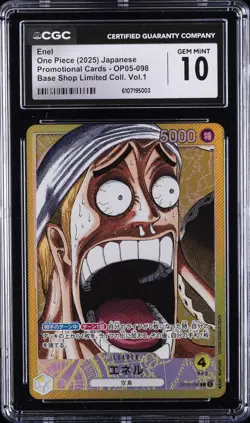 2025 ONE PIECE JPN PROMO BASE SHOP LTD COLLECTION VOL 1 ENEL CGC 10 GEM MINT - Image 1