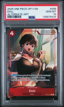 2025 ONE PIECE OP11-A FIST OF DIVINE SPEED ALTERNATE ART #008 DOLL PSA 10 - Image 1