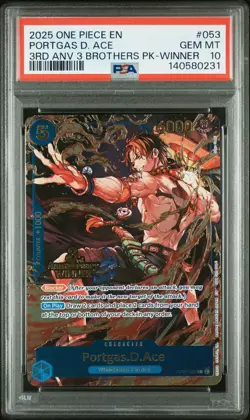 2025 ONE PIECE 3RD ANV TOURNAMENT 3 BROTHERS PACK WINNER PORTGAS D. ACE PSA 10 - Image 1