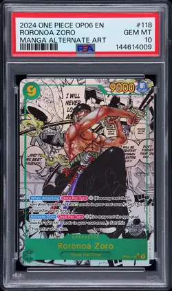 2024 ONE PIECE OP06-WINGS OF THE CAPTAIN MANGA ALTERNATE ART RORONOA ZORO PSA 10 - Image 1