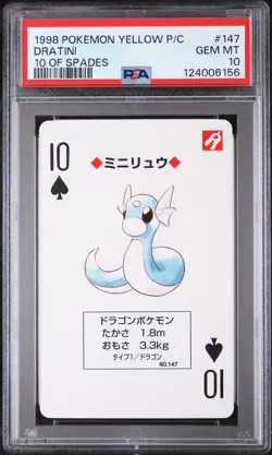 1998 POKEMON YELLOW VERSION PLAYING CARDS 10 OF SPADES #147 DRATINI PSA 10 - Image 1