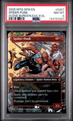 2025 MTG MARVEL'S SPIDER-MAN SCENE BORDERLESS-FOIL #0207 SPIDER-PUNK PSA 8 - Image 1