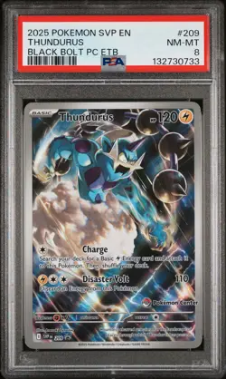 2025 POKEMON SVP BLACK BOLT POKEMON CENTER ETB PROMO #209 THUNDURUS PSA 8 - Image 1