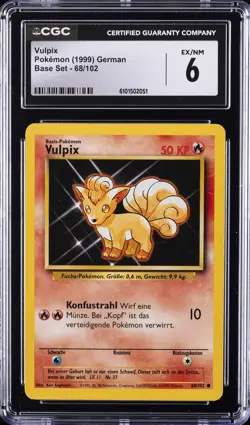 1999 POKEMON GERMAN BASE SET #68/102 VULPIX CGC 6 - Image 1