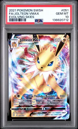2021 POKEMON SWORD & SHIELD EVOLVING SKIES #051 FULL ART/JOLTEON VMAX PSA 10 - Image 1