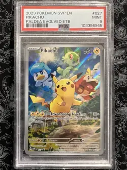 2023 POKEMON SVP EN-SV PALDEA EVOLVED ETB PROMO #027 PIKACHU PSA 9 - Image 1