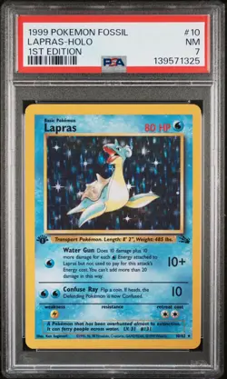 1999 POKEMON FOSSIL 1ST EDITION #10 LAPRAS-HOLO PSA 7 - Image 1
