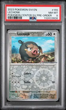 3608 Lechonk 2023 Pokemon Scarlet & Violet #155 Center Promo Reverse Holo PSA 8 - Image 1