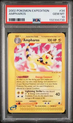 2002 POKEMON EXPEDITION #34 AMPHAROS PSA 10 - Image 1